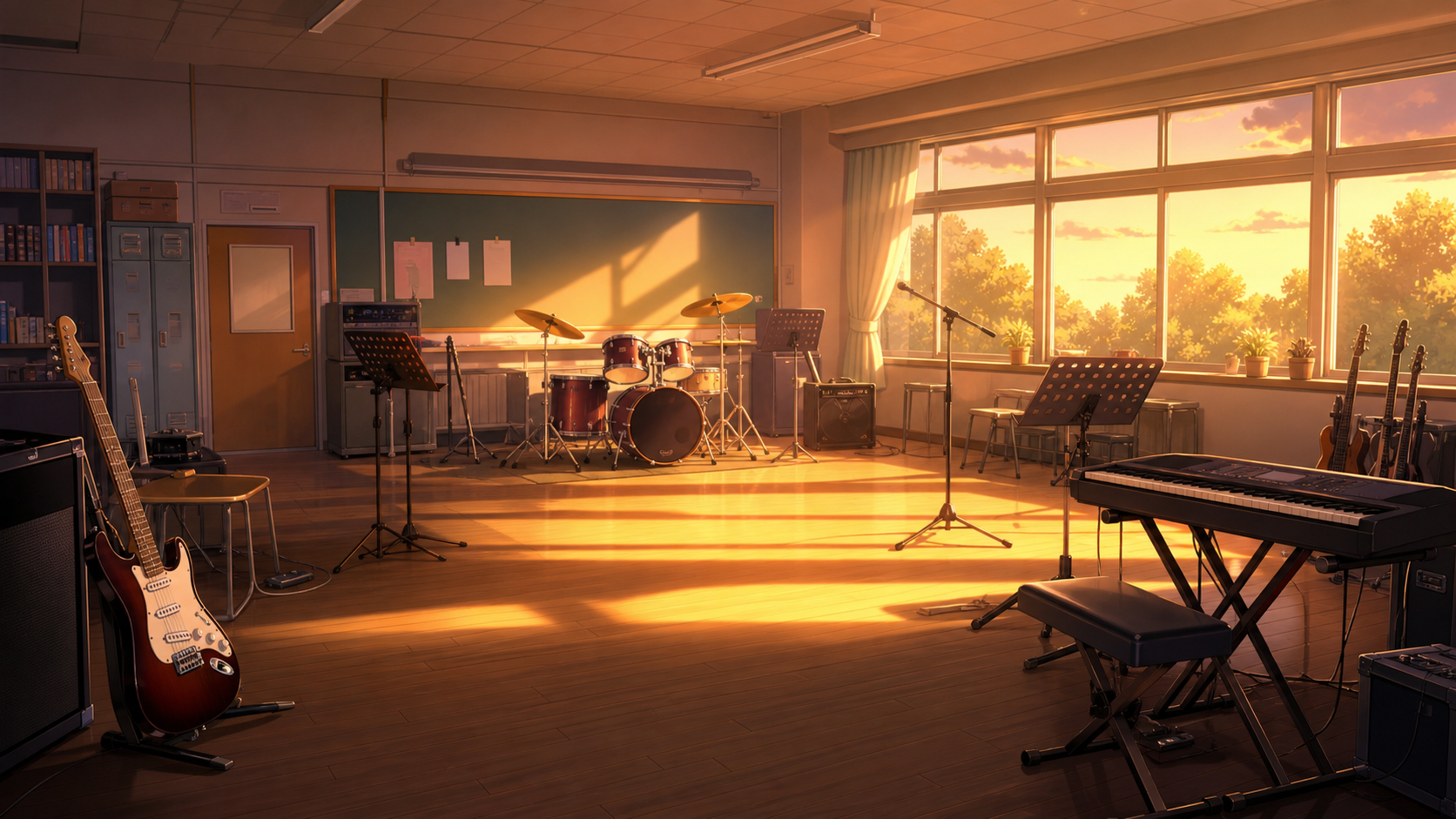 夕陽の差し込む音楽室
