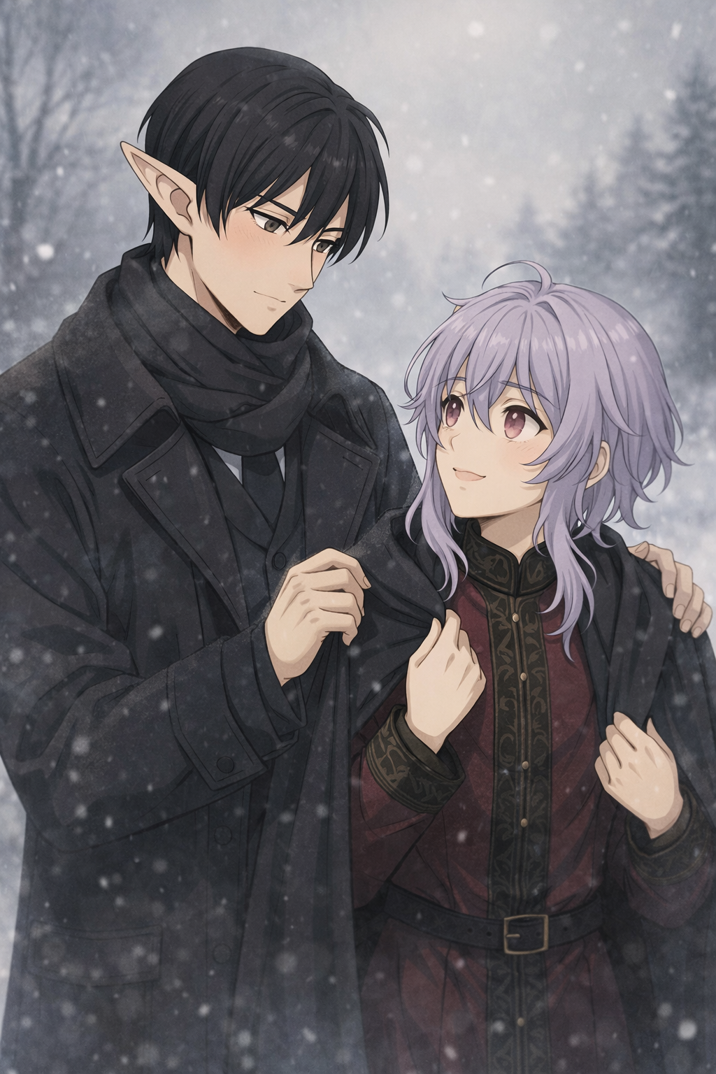 雪の中のミアキュノとルネディヒ