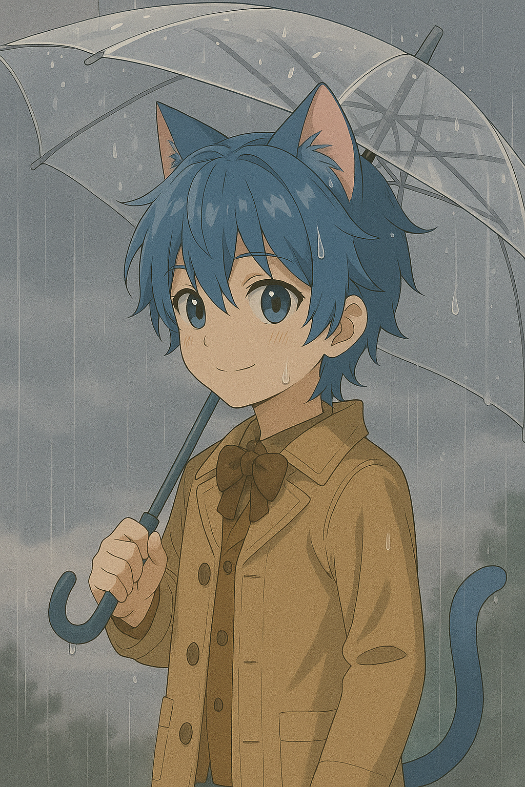 雨の中を歩く少年